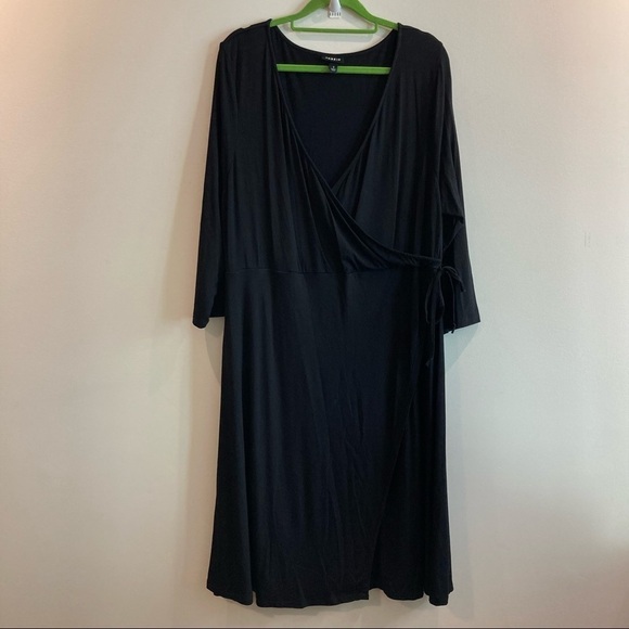 TORRID Sz 1 Faux Wrap Midi Jersey Knit 3/4 Sleeves Elastic Waist Band Dress - Picture 4 of 12